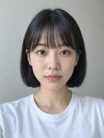 Sample input portrait of a woman with a black bob haircut, used for the Raindance AI example