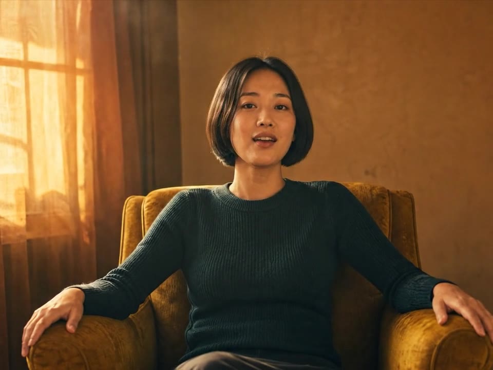 Raindance AI video of a woman singing to the camera in a room lit with warm orange light