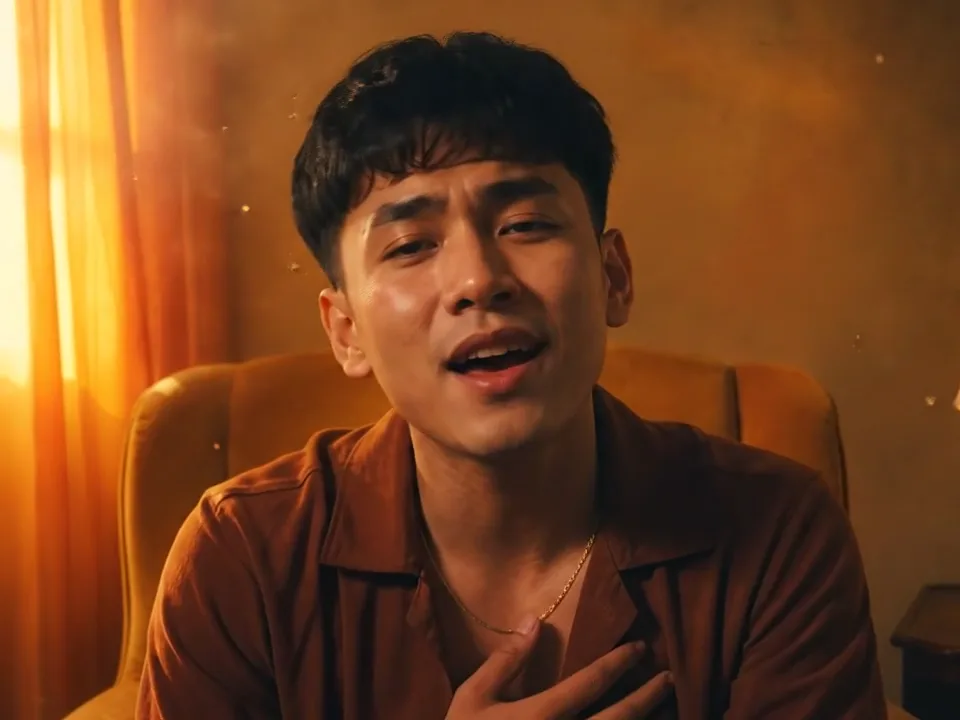 Raindance AI video of a man singing to the camera in a room lit with warm orange light